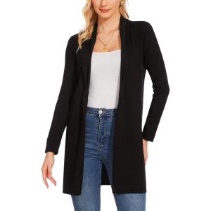 Moss Rose Women’s Long Knit Cardigan Vest Casual Sleeveless Open Front Draped Duster Vest (Available in Plus Size)(Z-black(long Sleeve))