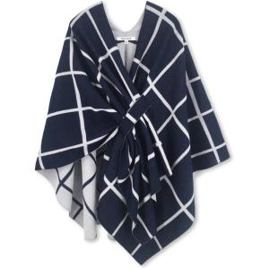 Moss Rose Women’s Shawl Wrap Poncho Ruana Cape Open Front Cardigan Shawls for Fall Winter(A Navy and White)