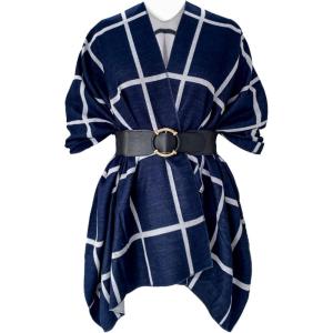 Moss Rose Women’s Shawl Wrap Poncho Ruana Cape Open Front Cardigan Shawls for Fall Winter(A Navy and White With Belt)