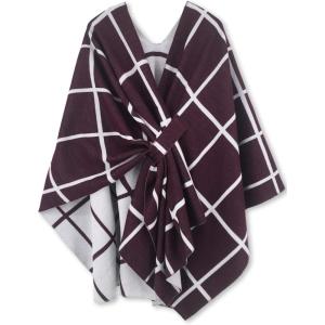 Moss Rose Women’s Shawl Wrap Poncho Ruana Cape Open Front Cardigan Shawls for Fall Winter(A Wine and White)
