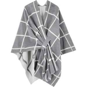 Moss Rose Women’s Shawl Wrap Poncho Ruana Cape Open Front Cardigan Shawls for Fall Winter(Ax Gray Plaid)
