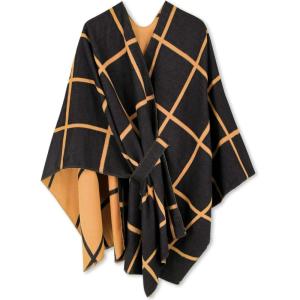 Moss Rose Women’s Shawl Wrap Poncho Ruana Cape Open Front Cardigan Shawls for Fall Winter(Az Black and Sandstone)
