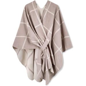 Moss Rose Women’s Shawl Wrap Poncho Ruana Cape Open Front Cardigan Shawls for Fall Winter(Az Crepe and Bone)