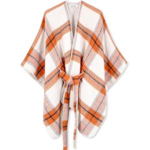 Moss Rose Women’s Shawl Wrap Poncho Ruana Cape Open Front Cardigan Shawls for Fall Winter(B Tangerine)