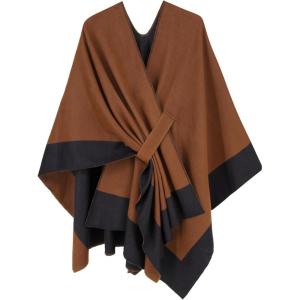 Moss Rose Women’s Shawl Wrap Poncho Ruana Cape Open Front Cardigan Shawls for Fall Winter(Camel+black)