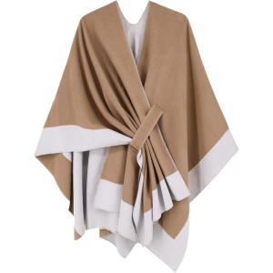 Moss Rose Women’s Shawl Wrap Poncho Ruana Cape Open Front Cardigan Shawls for Fall Winter(Camel+off White)