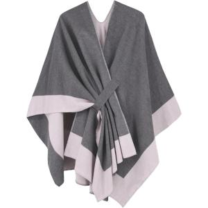 Moss Rose Women’s Shawl Wrap Poncho Ruana Cape Open Front Cardigan Shawls for Fall Winter(Grey+pink)