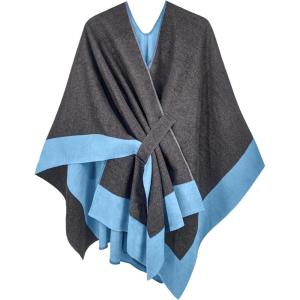 Moss Rose Women’s Shawl Wrap Poncho Ruana Cape Open Front Cardigan Shawls for Fall Winter(Grey+sky Blue)
