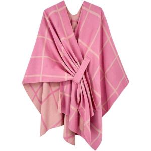 Moss Rose Women’s Shawl Wrap Poncho Ruana Cape Open Front Cardigan Shawls for Fall Winter(Pink Plaid)