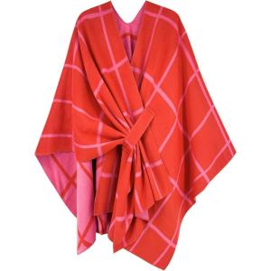 Moss Rose Women’s Shawl Wrap Poncho Ruana Cape Open Front Cardigan Shawls for Fall Winter(Rose+red)