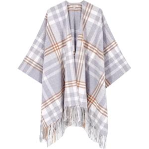 Moss Rose Women’s Travel Plaid Shawl Wrap Open Front Poncho Cape for Fall Winter(A Glacier Grey)