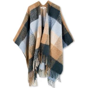 Moss Rose Women’s Travel Plaid Shawl Wrap Open Front Poncho Cape for Fall Winter(B Airy Grey)
