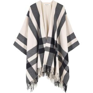 Moss Rose Women’s Travel Plaid Shawl Wrap Open Front Poncho Cape for Fall Winter(B Beige Check)