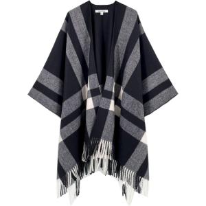 Moss Rose Women’s Travel Plaid Shawl Wrap Open Front Poncho Cape for Fall Winter(B Midnight Beige)