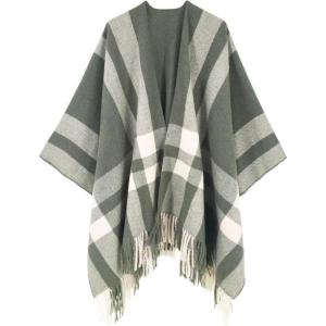 Moss Rose Women’s Travel Plaid Shawl Wrap Open Front Poncho Cape for Fall Winter(B Olive)