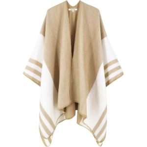Moss Rose Women’s Travel Plaid Shawl Wrap Open Front Poncho Cape for Fall Winter(C Latte)