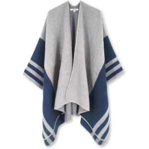 Moss Rose Women’s Travel Plaid Shawl Wrap Open Front Poncho Cape for Fall Winter(C Majolica Blue)
