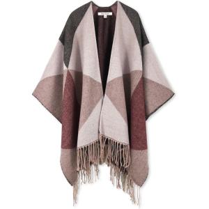 Moss Rose Women’s Travel Plaid Shawl Wrap Open Front Poncho Cape for Fall Winter(D Maroon Triangle)