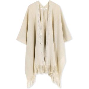 Moss Rose Women’s Travel Plaid Shawl Wrap Open Front Poncho Cape for Fall Winter(E Beige Rivets)