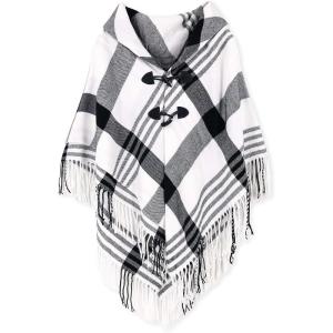 Moss Rose Women’s Travel Plaid Shawl Wrap Open Front Poncho Cape for Fall Winter(E Black Grid)