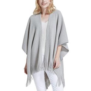 Moss Rose Women’s Travel Plaid Shawl Wrap Open Front Poncho Cape for Fall Winter(E Grey Rivets)