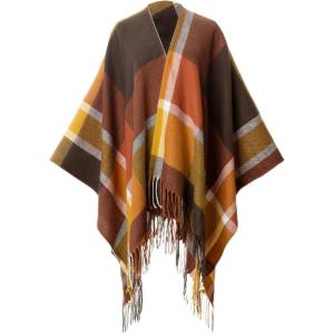 Moss Rose Women’s Travel Plaid Shawl Wrap Open Front Poncho Cape for Fall Winter(Fs Cider Clay)