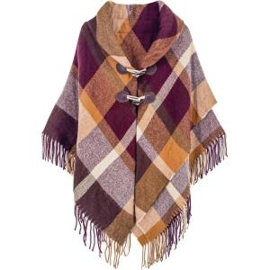 Moss Rose Women’s Travel Plaid Shawl Wrap Open Front Poncho Cape for Fall Winter(Fs Deep Crimson)