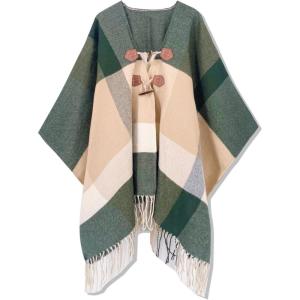 Moss Rose Women’s Travel Plaid Shawl Wrap Open Front Poncho Cape for Fall Winter(Green Plaid)