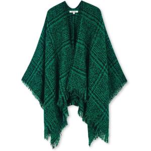 Moss Rose Women’s Travel Plaid Shawl Wrap Open Front Poncho Cape for Fall Winter(Q Green Checks)