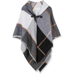 Moss Rose Women’s Travel Plaid Shawl Wrap Open Front Poncho Cape for Fall Winter(Raincloud)