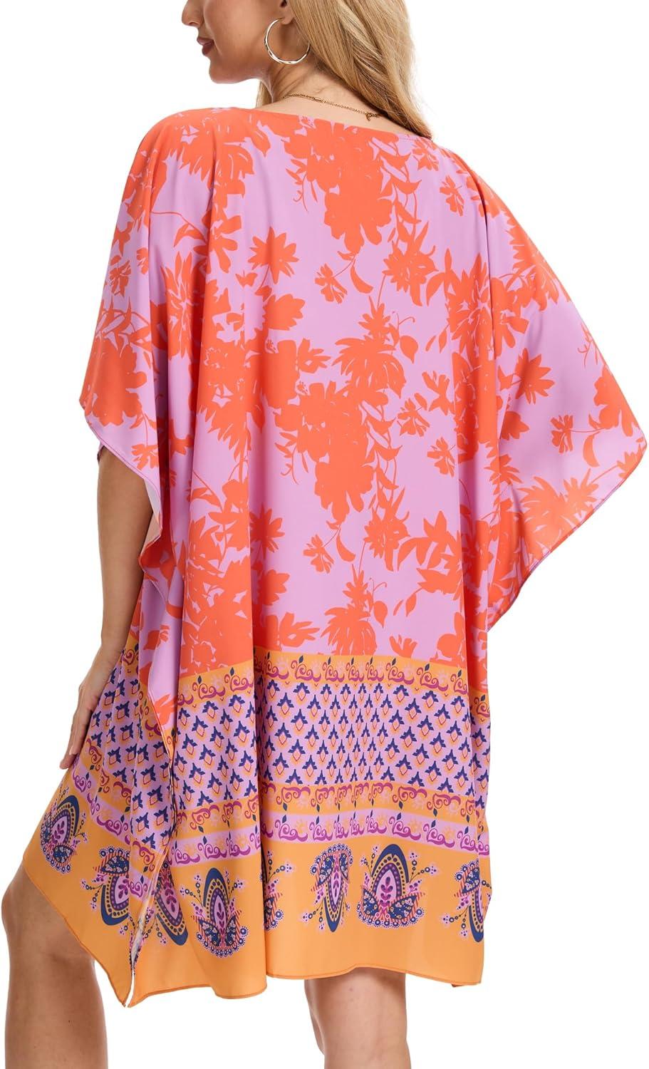 imageMoss Rose Beach Kaftan Dresses for Women V Neck Summer Swimsuit Cover up Beach Vacation ClothingBred