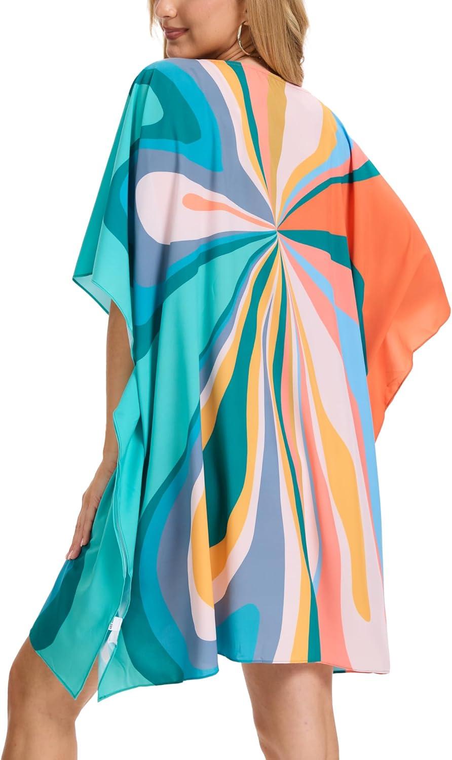 imageMoss Rose Beach Kaftan Dresses for Women V Neck Summer Swimsuit Cover up Beach Vacation ClothingButterfly