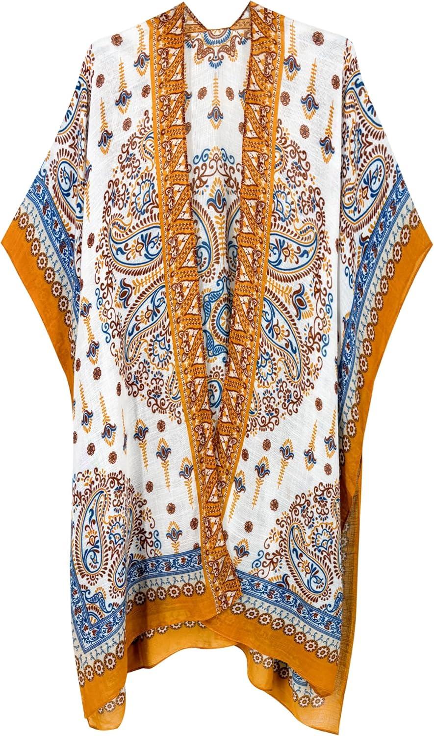 imageMoss Rose Womens Beach Cover up Swimsuit Kimono with Bohemian Floral Print Loose Casual Resort WearB Multicolor 3