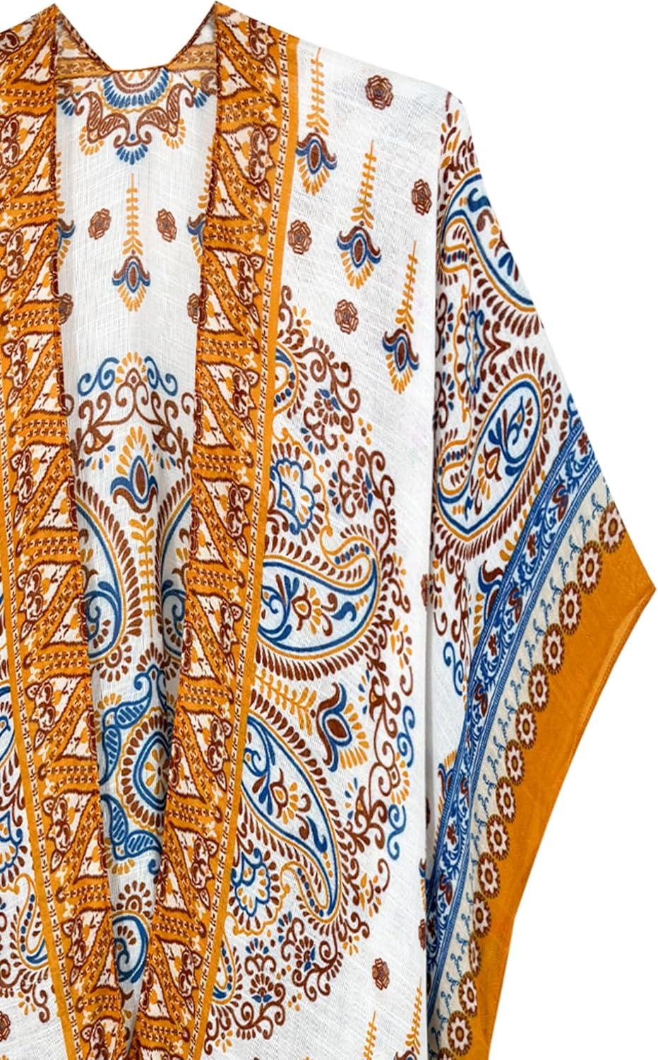 imageMoss Rose Womens Beach Cover up Swimsuit Kimono with Bohemian Floral Print Loose Casual Resort WearB Multicolor 3