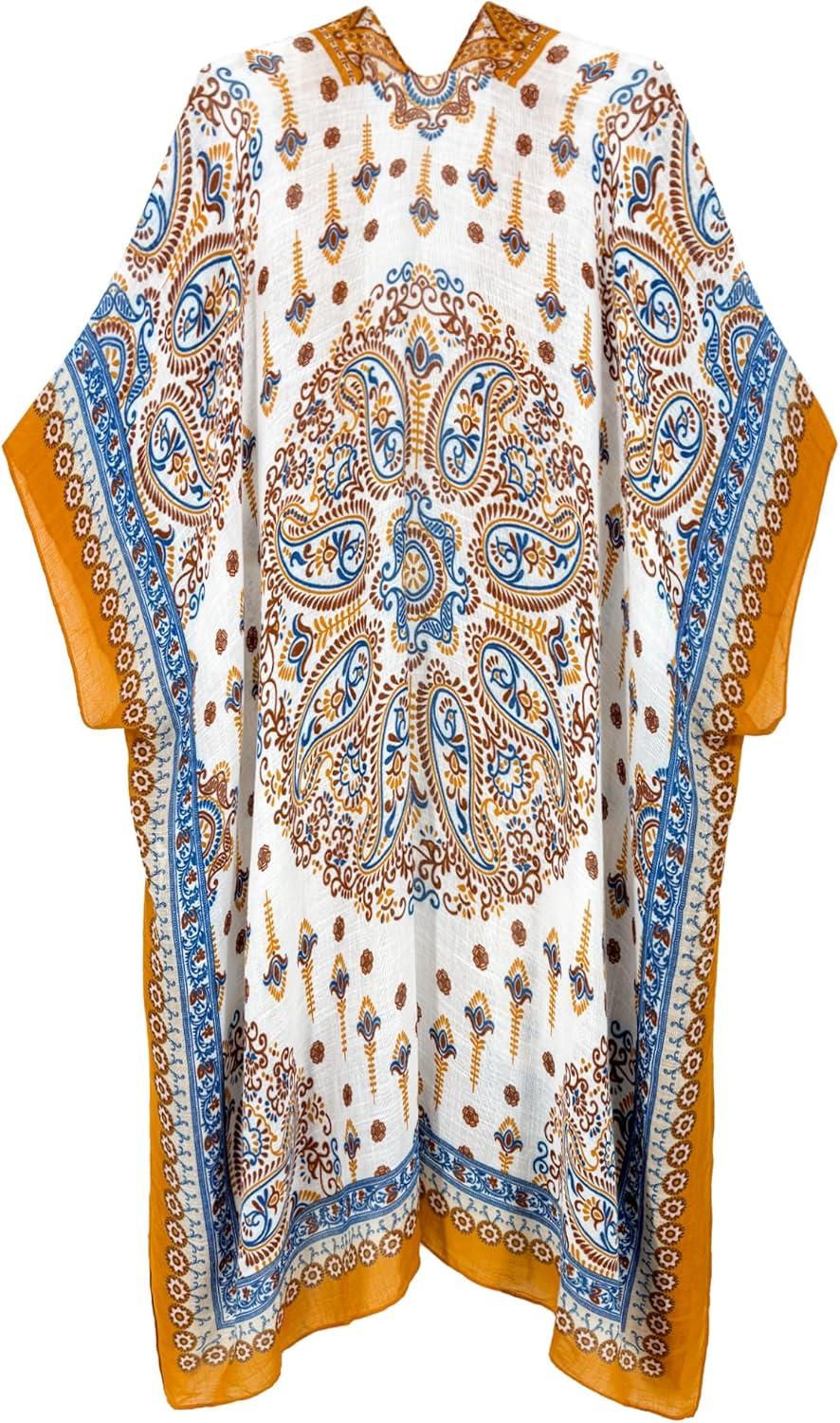 imageMoss Rose Womens Beach Cover up Swimsuit Kimono with Bohemian Floral Print Loose Casual Resort WearB Multicolor 3