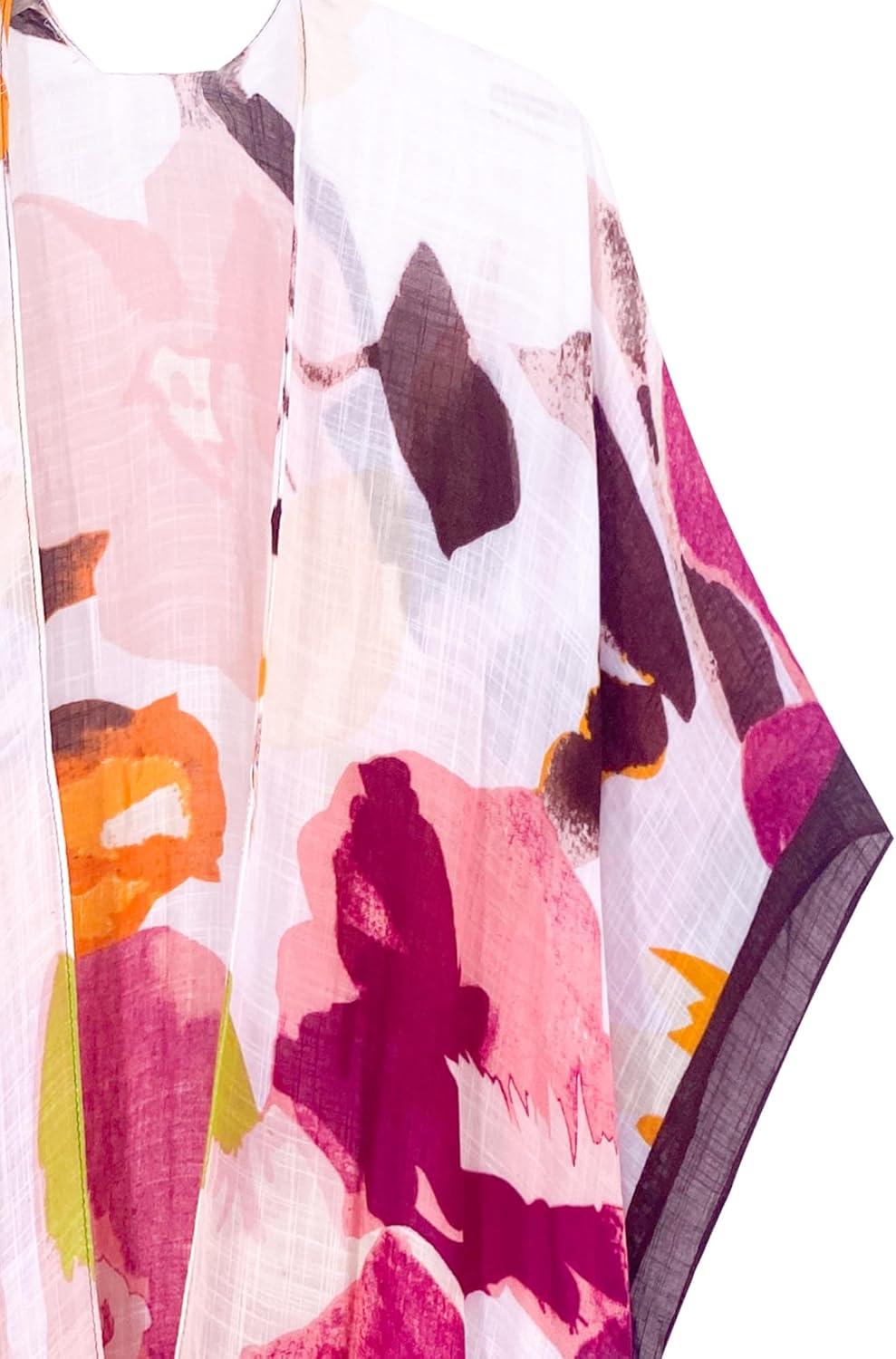 imageMoss Rose Womens Beach Cover up Swimsuit Kimono with Bohemian Floral Print Loose Casual Resort WearB Multicolor 4