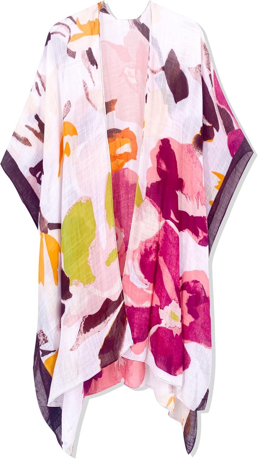 imageMoss Rose Womens Beach Cover up Swimsuit Kimono with Bohemian Floral Print Loose Casual Resort WearB Multicolor 4