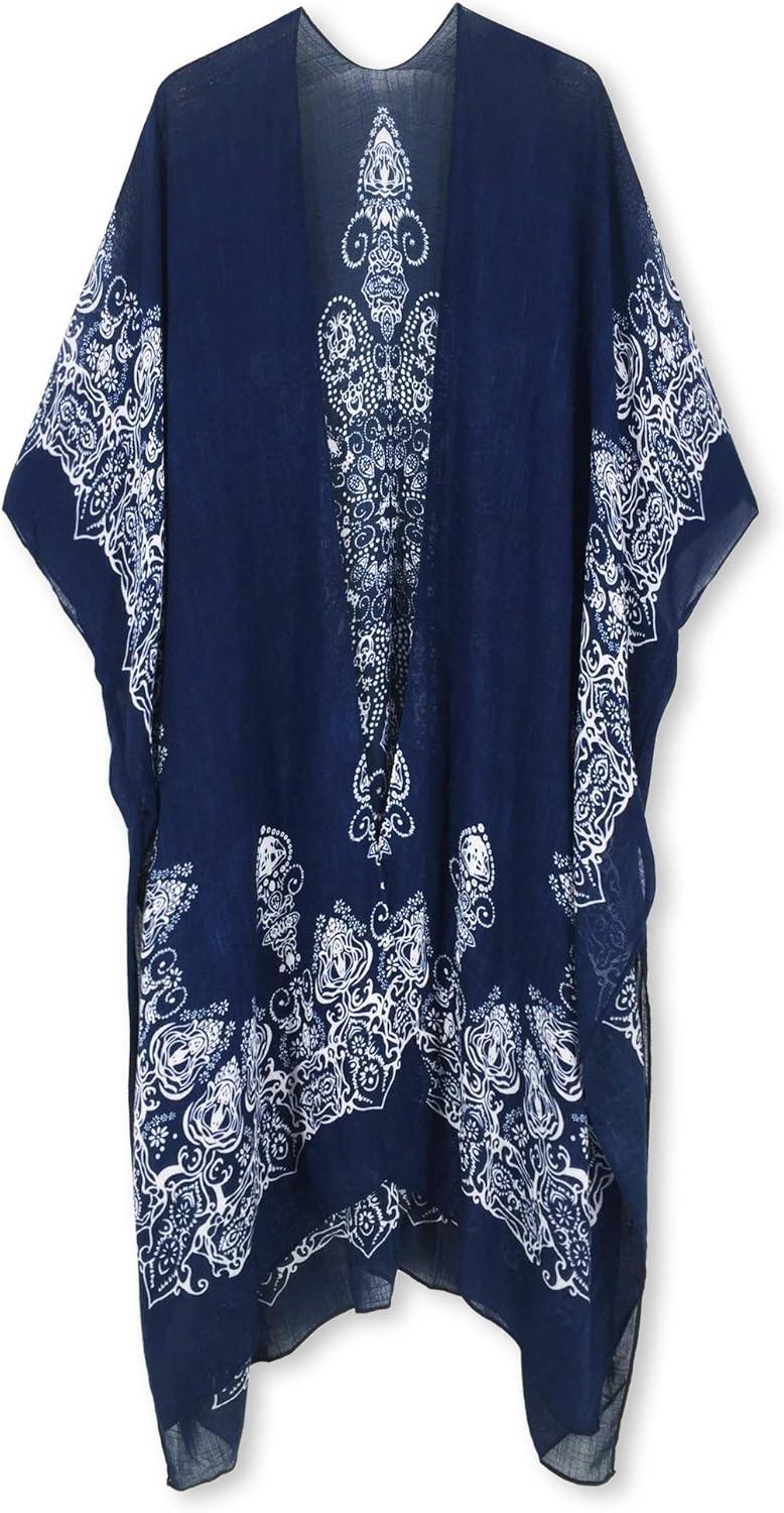 imageMoss Rose Womens Beach Cover up Swimsuit Kimono with Bohemian Floral Print Loose Casual Resort WearC Adeline Indigo