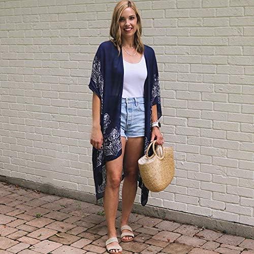 imageMoss Rose Womens Beach Cover up Swimsuit Kimono with Bohemian Floral Print Loose Casual Resort WearC Adeline Indigo