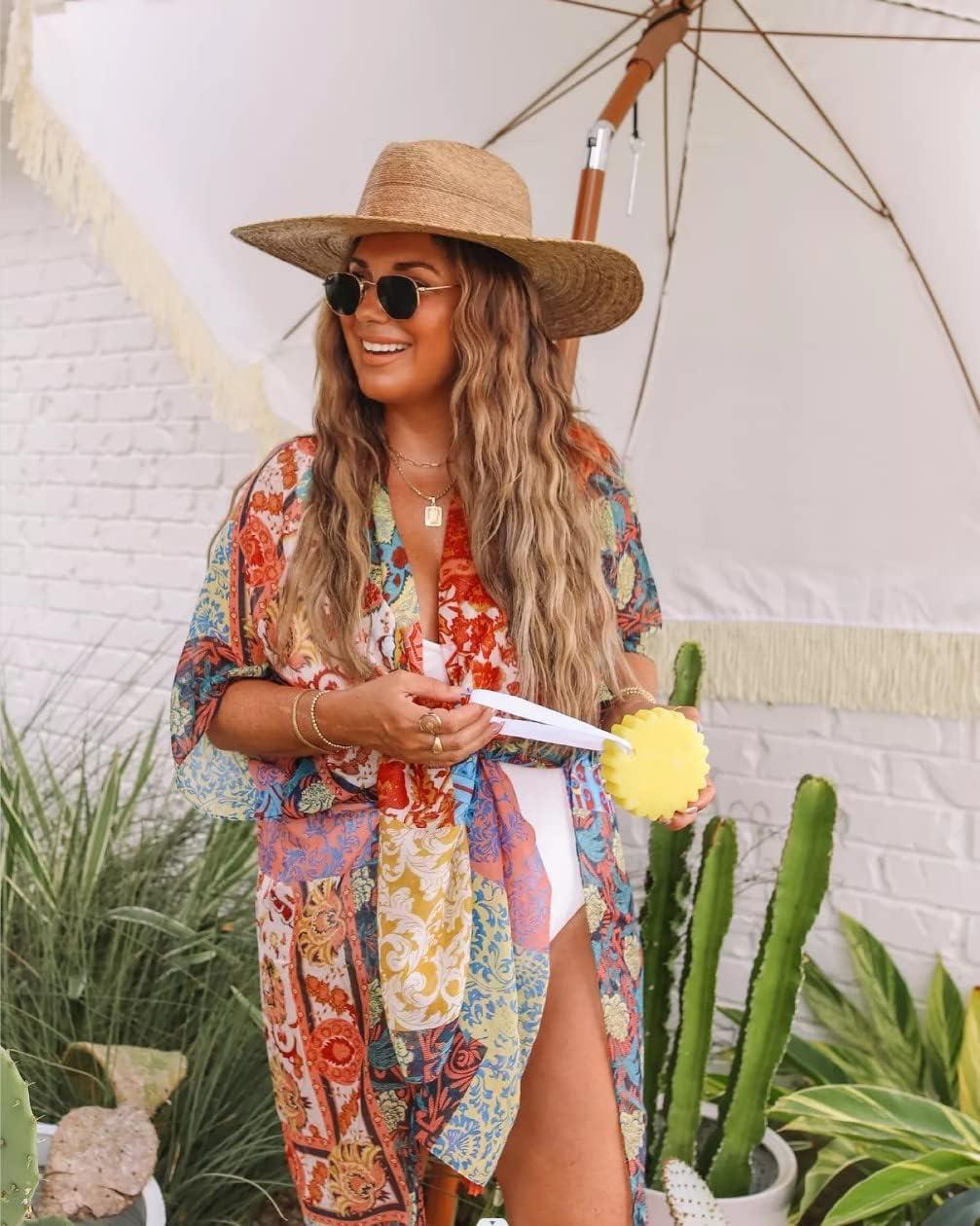 imageMoss Rose Womens Beach Cover up Swimsuit Kimono with Bohemian Floral Print Loose Casual Resort WearD Bohemian Rhapsody