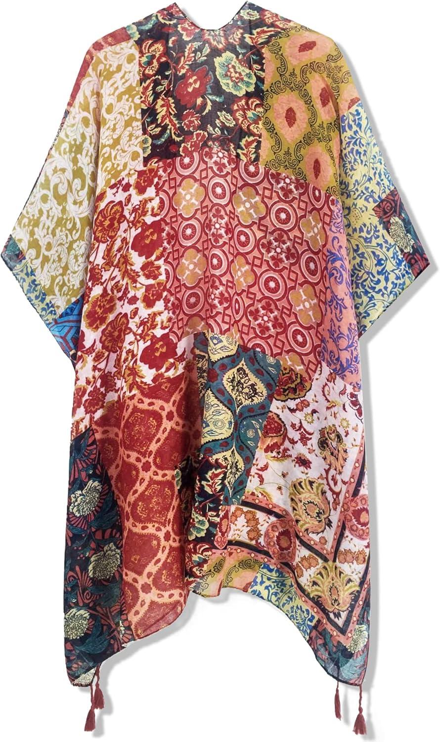 imageMoss Rose Womens Beach Cover up Swimsuit Kimono with Bohemian Floral Print Loose Casual Resort WearD Bohemian Rhapsody