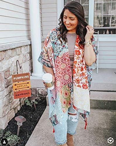 imageMoss Rose Womens Beach Cover up Swimsuit Kimono with Bohemian Floral Print Loose Casual Resort WearD Bohemian Rhapsody