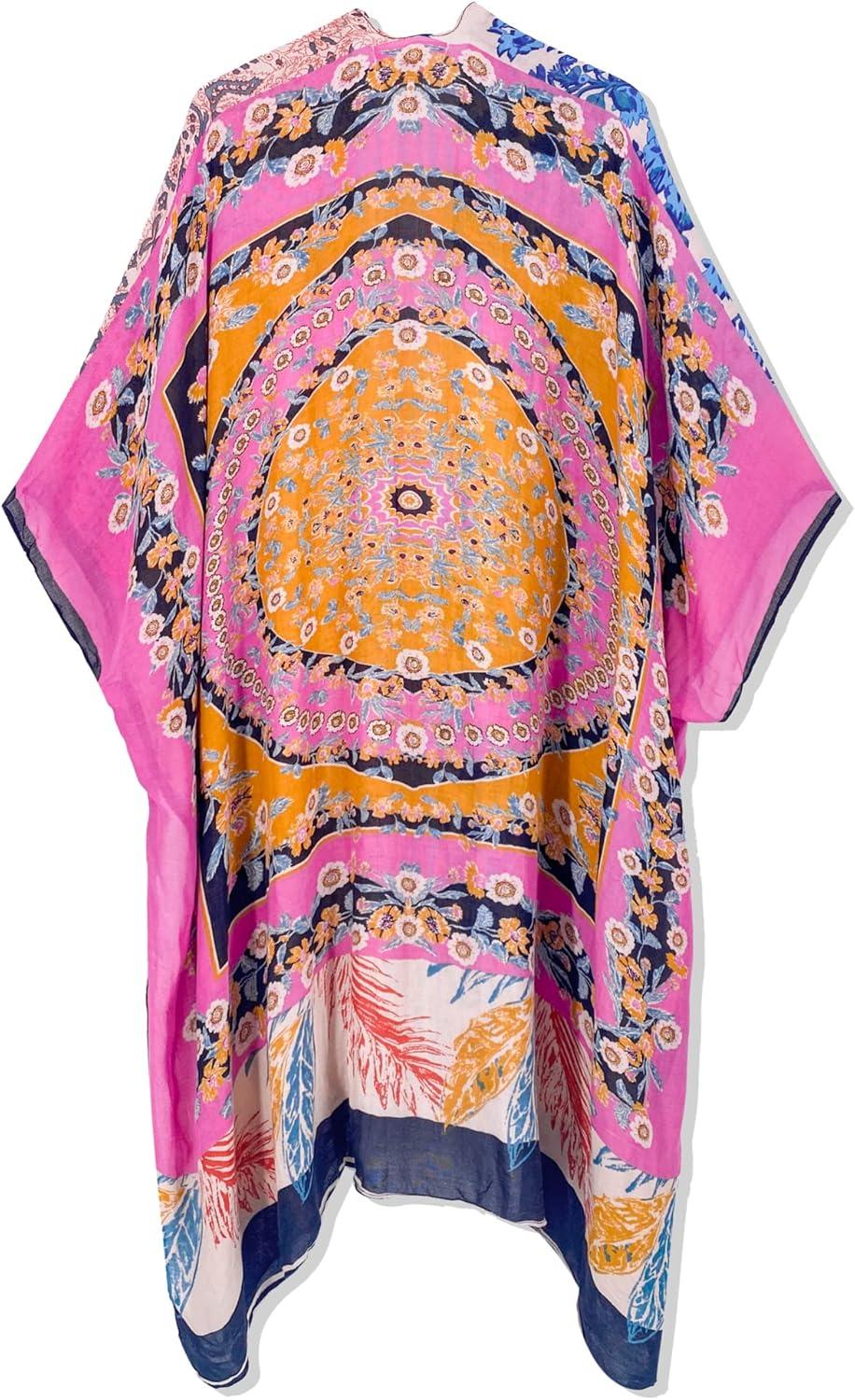 imageMoss Rose Womens Beach Cover up Swimsuit Kimono with Bohemian Floral Print Loose Casual Resort WearD Color