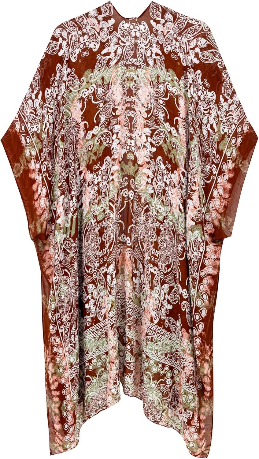 imageMoss Rose Womens Beach Cover up Swimsuit Kimono with Bohemian Floral Print Loose Casual Resort WearD Multicolor Print