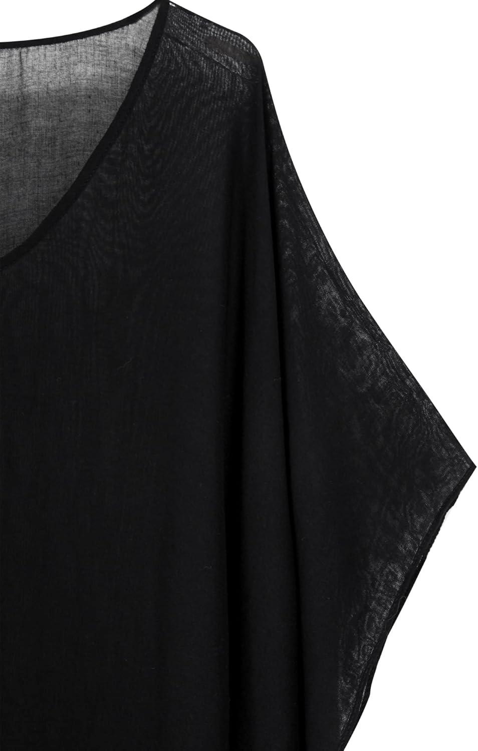 imageMoss Rose Womens Swimsuit Cover up Beach Kaftan for Bathing Suit with Floral PatternBlack With Tassel