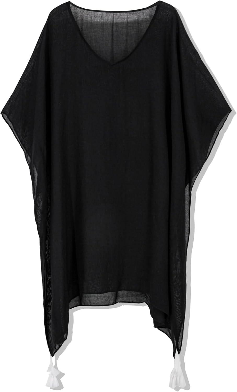 imageMoss Rose Womens Swimsuit Cover up Beach Kaftan for Bathing Suit with Floral PatternBlack With Tassel