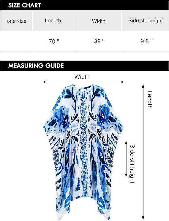imageMoss Rose Womens Swimsuit Cover up Beach Kaftan for Bathing Suit with Floral PatternBluefloral