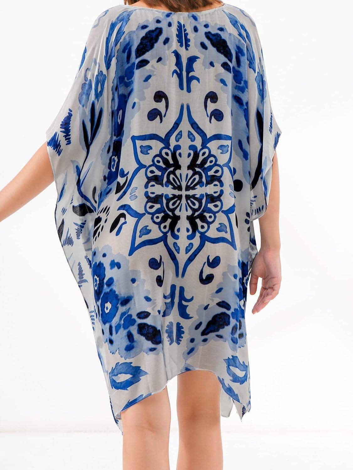 imageMoss Rose Womens Swimsuit Cover up Beach Kaftan for Bathing Suit with Floral PatternBluefloral