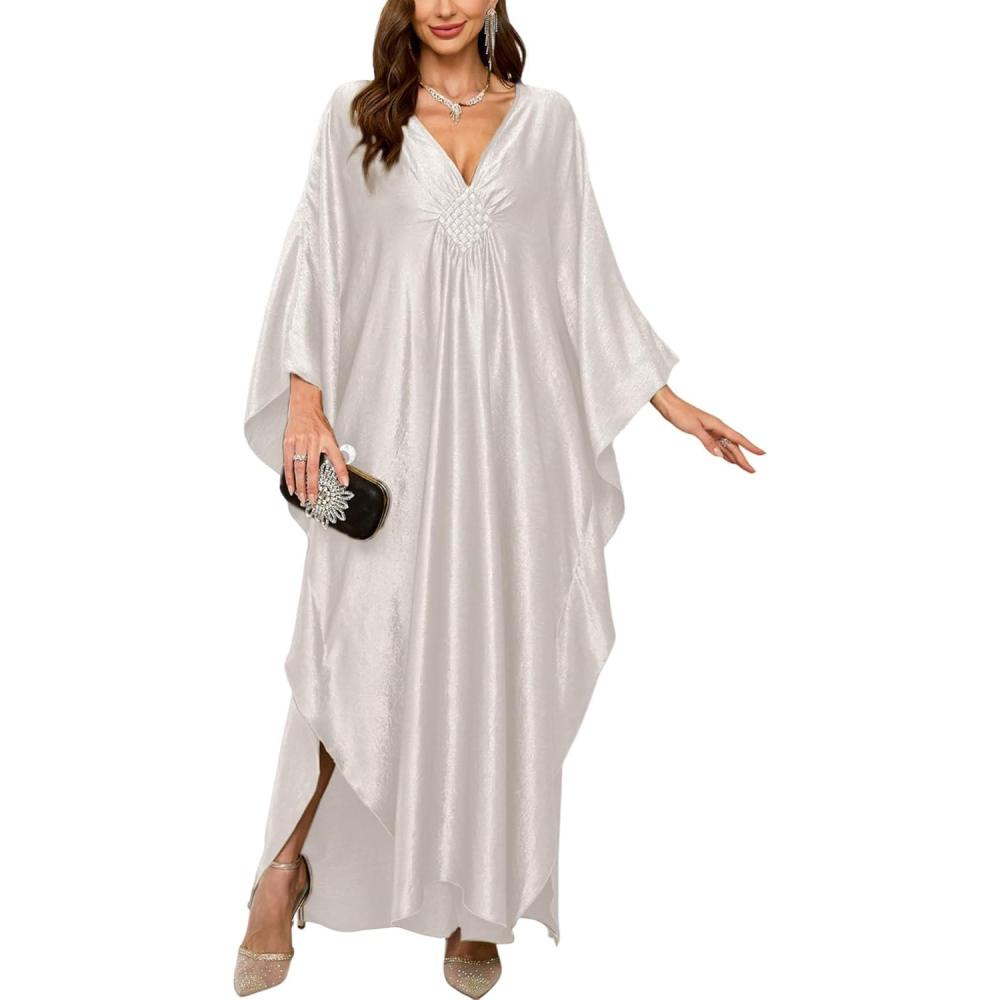 imageMoss Rose Caftan Coverup Dresses for Women V Neck Summer Swimsuit Kaftan Plus Size Maxi Beach Vacation ClothesC White