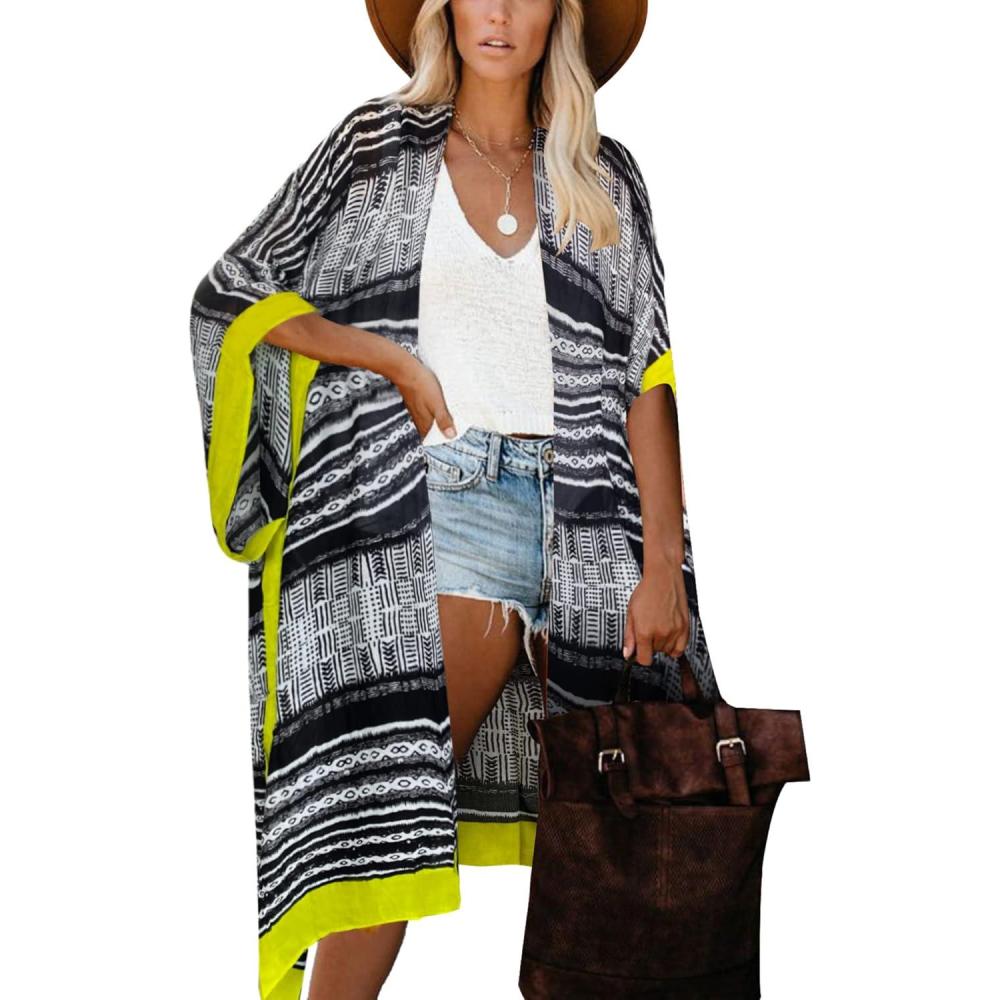 imageMoss Rose Womens Beach Cover up Swimsuit Kimono with Bohemian Floral Print Loose Casual Resort WearB Solenne